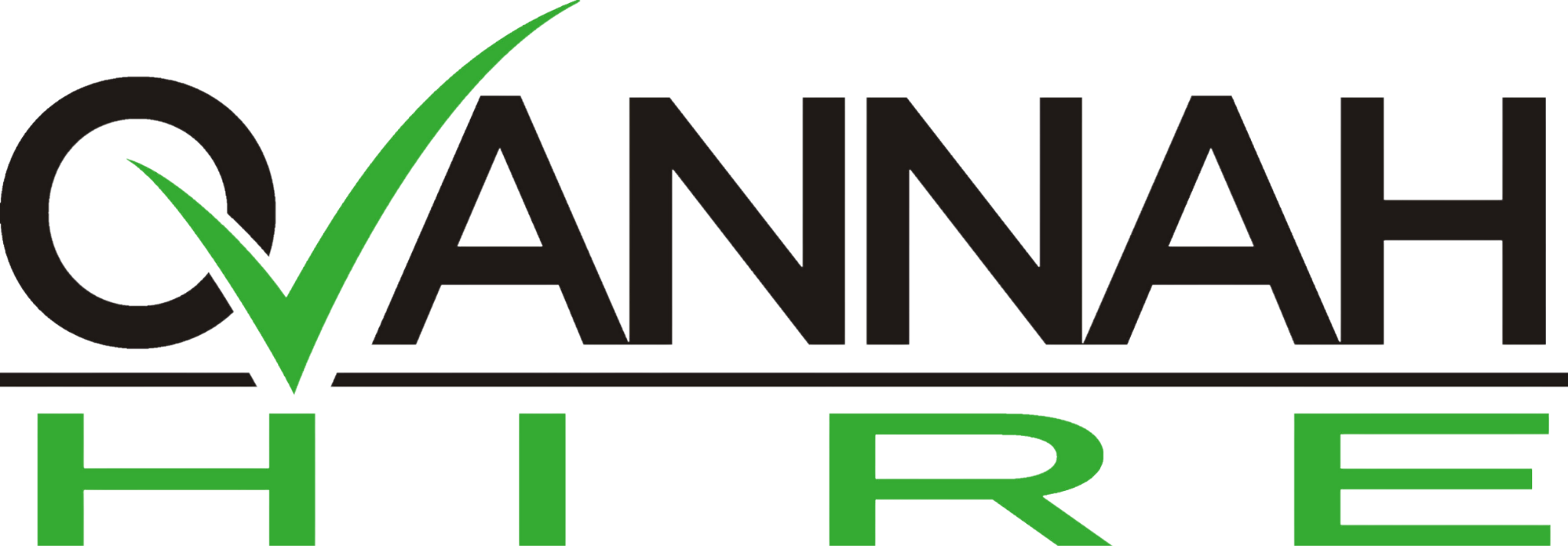 A logo with the word "Qvannah" in bold, black uppercase letters with a green check mark integrated into the "Q". Below "Qvannah" is the word "HIRE" in bold, green uppercase letters.